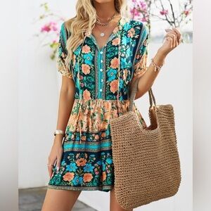 Floral Multicolored Tie-Neck Romper